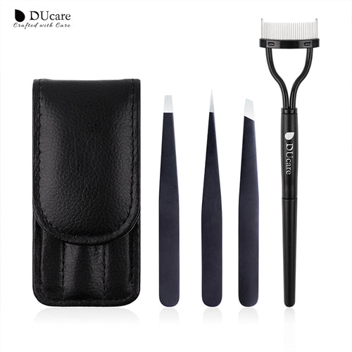 DUcare 3 PCS Eyebrow Tweezers and 1 PCS Foldable Eyelash Comb Point Tip/Slant - Ducare